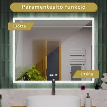 HD Versailles 100 cm széles fali szögletes LED okostükör akril kerettel, ambient világítással, mozgásérzékelővel, digitális órával és páramentesítő funkcióval