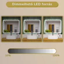 HD Versailles 100 cm széles fali szögletes LED okostükör akril kerettel, ambient világítással, mozgásérzékelővel, digitális órával és páramentesítő funkcióval