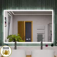 HD Versailles 120 cm széles fali szögletes LED okostükör akril kerettel, ambient világítással, mozgásérzékelővel, digitális órával és páramentesítő funkcióval