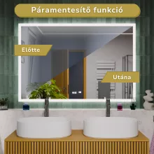 HD Versailles 120 cm széles fali szögletes LED okostükör akril kerettel, ambient világítással, mozgásérzékelővel, digitális órával és páramentesítő funkcióval