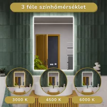 HD Versailles 60 cm széles fali szögletes LED okostükör akril kerettel, ambient világítással, mozgásérzékelővel, digitális órával és páramentesítő funkcióval