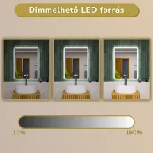 HD Versailles 60 cm széles fali szögletes LED okostükör akril kerettel, ambient világítással, mozgásérzékelővel, digitális órával és páramentesítő funkcióval