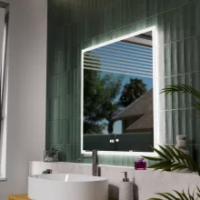 HD Versailles 80 cm széles fali szögletes LED okostükör akril kerettel, ambient világítással, mozgásérzékelővel, digitális órával és páramentesítő funkcióval