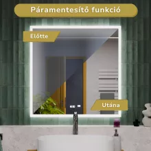 HD Versailles 80 cm széles fali szögletes LED okostükör akril kerettel, ambient világítással, mozgásérzékelővel, digitális órával és páramentesítő funkcióval