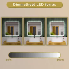 HD Versailles 80 cm széles fali szögletes LED okostükör akril kerettel, ambient világítással, mozgásérzékelővel, digitális órával és páramentesítő funkcióval