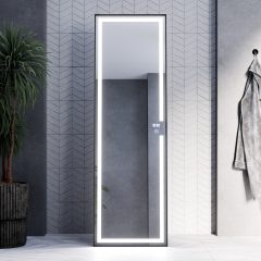   HD Everest 160 cm magas álló szögletes LED okostükör slim fekete kerettel, érintőkapcsolóval és digitális órával