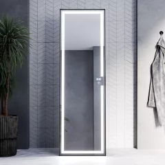   HD Everest Black 160 cm magas álló szögletes LED okostükör slim fekete kerettel, érintőkapcsolóval és digitális órával