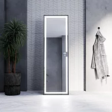 HD Everest 160 cm magas álló szögletes LED okostükör slim fekete kerettel, érintőkapcsolóval és digitális órával