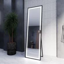 HD Everest 160 cm magas álló szögletes LED okostükör slim fekete kerettel, érintőkapcsolóval és digitális órával