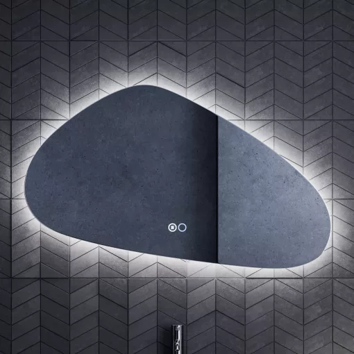 HD Cloud 100 cm széles fali szabálytalan alakú LED okostükör forgatható, ambient világítással, érintőkapcsolóval és páramentesítő funkcióval