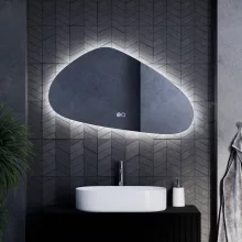 HD Cloud 100 cm széles fali szabálytalan alakú LED okostükör forgatható, ambient világítással, érintőkapcsolóval és páramentesítő funkcióval