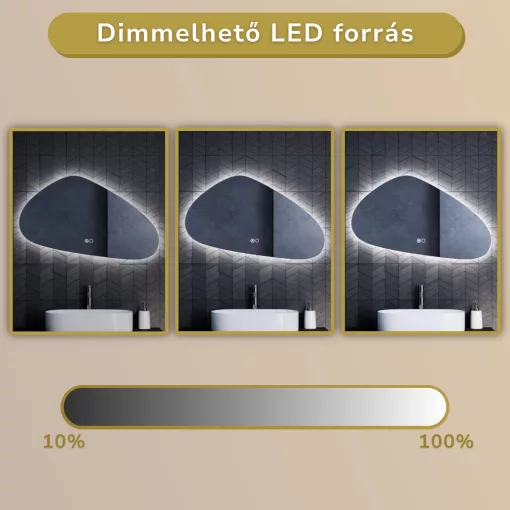 HD Cloud 100 cm széles fali szabálytalan alakú LED okostükör forgatható, ambient világítással, érintőkapcsolóval és páramentesítő funkcióval