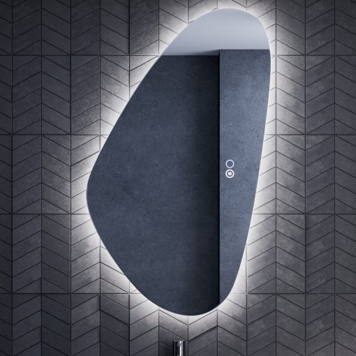 HD Cloud 60 cm széles fali szabálytalan alakú LED okostükör forgatható, ambient világítással, érintőkapcsolóval és páramentesítő funkcióval