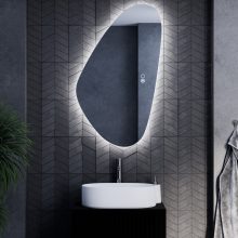 HD Cloud 60 cm széles fali szabálytalan alakú LED okostükör forgatható, ambient világítással, érintőkapcsolóval és páramentesítő funkcióval