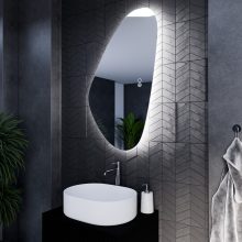 HD Cloud 60 cm széles fali szabálytalan alakú LED okostükör forgatható, ambient világítással, érintőkapcsolóval és páramentesítő funkcióval