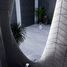HD Cloud 60 cm széles fali szabálytalan alakú LED okostükör forgatható, ambient világítással, érintőkapcsolóval és páramentesítő funkcióval