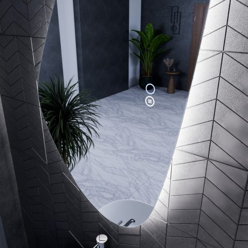 HD Cloud 60 cm széles fali szabálytalan alakú LED okostükör forgatható, ambient világítással, érintőkapcsolóval és páramentesítő funkcióval