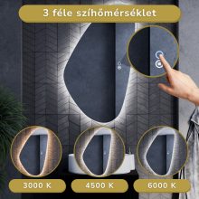 HD Cloud 60 cm széles fali szabálytalan alakú LED okostükör forgatható, ambient világítással, érintőkapcsolóval és páramentesítő funkcióval