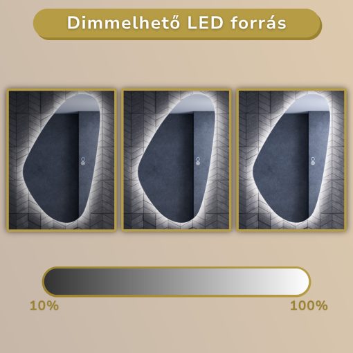 HD Cloud 60 cm széles fali szabálytalan alakú LED okostükör forgatható, ambient világítással, érintőkapcsolóval és páramentesítő funkcióval