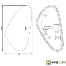 HD Cloud 60 cm széles fali szabálytalan alakú LED okostükör forgatható, ambient világítással, érintőkapcsolóval és páramentesítő funkcióval