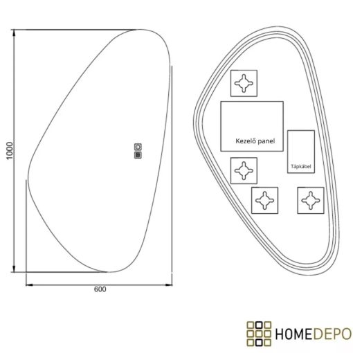 HD Cloud 60 cm széles fali szabálytalan alakú LED okostükör forgatható, ambient világítással, érintőkapcsolóval és páramentesítő funkcióval