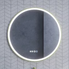 HD Rio Gold 80 cm széles fali kerek LED okostükör szálcsiszolt arany kerettel, érintőkapcsolóval, digitális órával és páramentesítő funkcióval