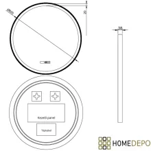 HD Rio Gold 80 cm széles fali kerek LED okostükör szálcsiszolt arany kerettel, érintőkapcsolóval, digitális órával és páramentesítő funkcióval