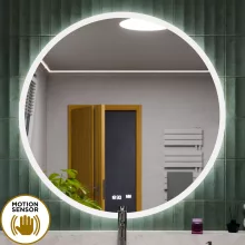 HD Heaven 100 cm széles fali kerek LED okostükör akril kerettel, ambient világítással, mozgásérzékelővel, digitális órával és páramentesítő funkcióval