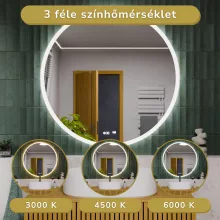 HD Heaven 100 cm széles fali kerek LED okostükör akril kerettel, ambient világítással, mozgásérzékelővel, digitális órával és páramentesítő funkcióval