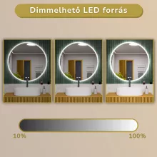 HD Heaven 100 cm széles fali kerek LED okostükör akril kerettel, ambient világítással, mozgásérzékelővel, digitális órával és páramentesítő funkcióval