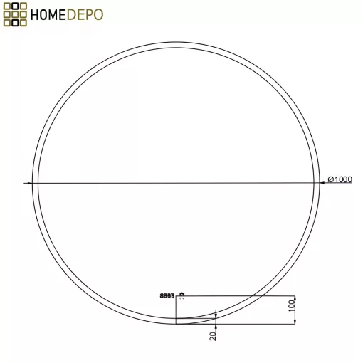 HD Heaven 100 cm széles fali kerek LED okostükör akril kerettel, ambient világítással, mozgásérzékelővel, digitális órával és páramentesítő funkcióval