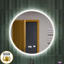 HD Heaven 60 cm széles fali kerek LED okostükör akril kerettel, ambient világítással, mozgásérzékelővel, digitális órával és páramentesítő funkcióval