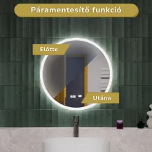 HD Heaven 60 cm széles fali kerek LED okostükör akril kerettel, ambient világítással, mozgásérzékelővel, digitális órával és páramentesítő funkcióval