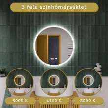 HD Heaven 60 cm széles fali kerek LED okostükör akril kerettel, ambient világítással, mozgásérzékelővel, digitális órával és páramentesítő funkcióval