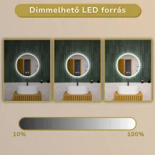 HD Heaven 60 cm széles fali kerek LED okostükör akril kerettel, ambient világítással, mozgásérzékelővel, digitális órával és páramentesítő funkcióval