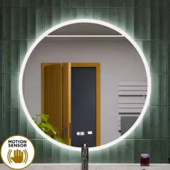   HD Heaven 80 cm széles fali kerek LED okostükör akril kerettel, ambient világítással, mozgásérzékelővel, digitális órával és páramentesítő funkcióval