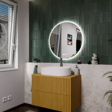 HD Heaven 80 cm széles fali kerek LED okostükör akril kerettel, ambient világítással, mozgásérzékelővel, digitális órával és páramentesítő funkcióval