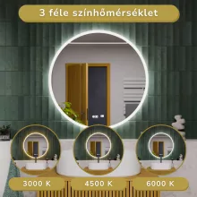 HD Heaven 80 cm széles fali kerek LED okostükör akril kerettel, ambient világítással, mozgásérzékelővel, digitális órával és páramentesítő funkcióval