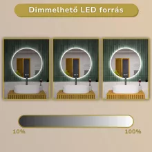 HD Heaven 80 cm széles fali kerek LED okostükör akril kerettel, ambient világítással, mozgásérzékelővel, digitális órával és páramentesítő funkcióval