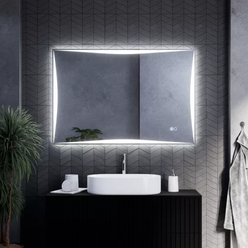 HD Luxor 120x80 cm fali szögletes LED okostükör forgatható, ambient világítással, érintőkapcsolóval és páramentesítő funkcióval