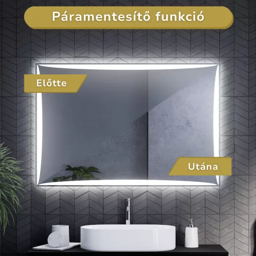 HD Luxor 120x80 cm fali szögletes LED okostükör forgatható, ambient világítással, érintőkapcsolóval és páramentesítő funkcióval