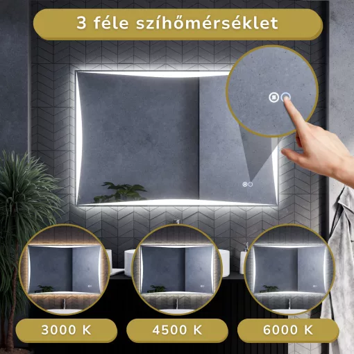 HD Luxor 120x80 cm fali szögletes LED okostükör forgatható, ambient világítással, érintőkapcsolóval és páramentesítő funkcióval