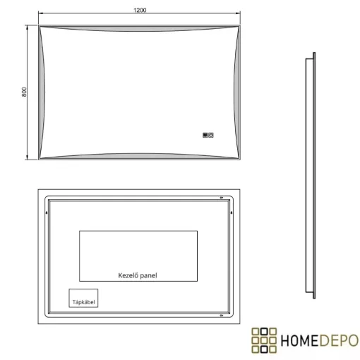 HD Luxor 120x80 cm fali szögletes LED okostükör forgatható, ambient világítással, érintőkapcsolóval és páramentesítő funkcióval