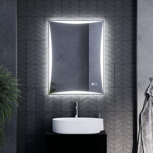 HD Luxor 60x80 cm fali szögletes LED okostükör forgatható, ambient világítással, érintőkapcsolóval és páramentesítő funkcióval
