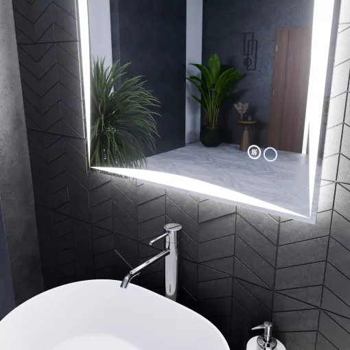 HD Luxor 60x80 cm fali szögletes LED okostükör forgatható, ambient világítással, érintőkapcsolóval és páramentesítő funkcióval