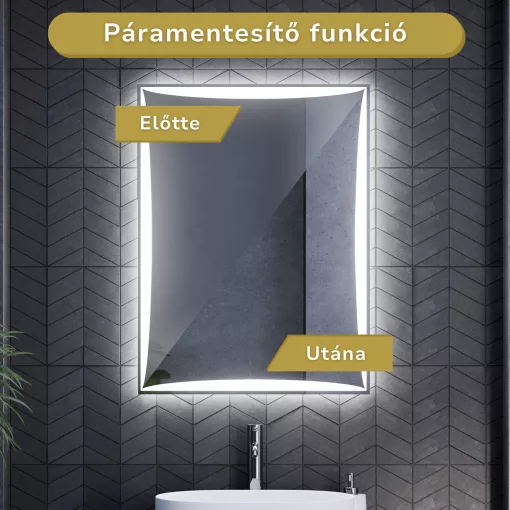 HD Luxor 60x80 cm fali szögletes LED okostükör forgatható, ambient világítással, érintőkapcsolóval és páramentesítő funkcióval