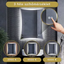 HD Luxor 60x80 cm fali szögletes LED okostükör forgatható, ambient világítással, érintőkapcsolóval és páramentesítő funkcióval