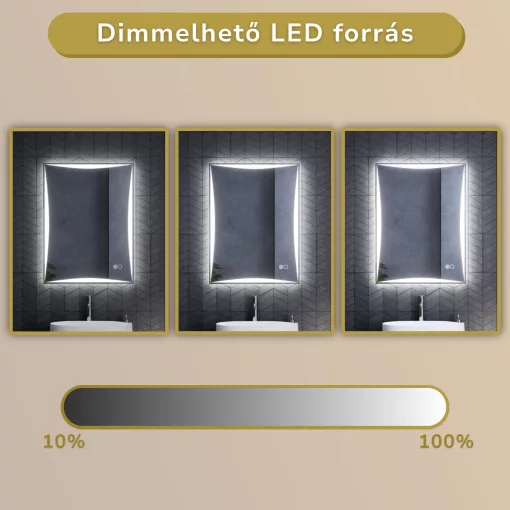 HD Luxor 60x80 cm fali szögletes LED okostükör forgatható, ambient világítással, érintőkapcsolóval és páramentesítő funkcióval