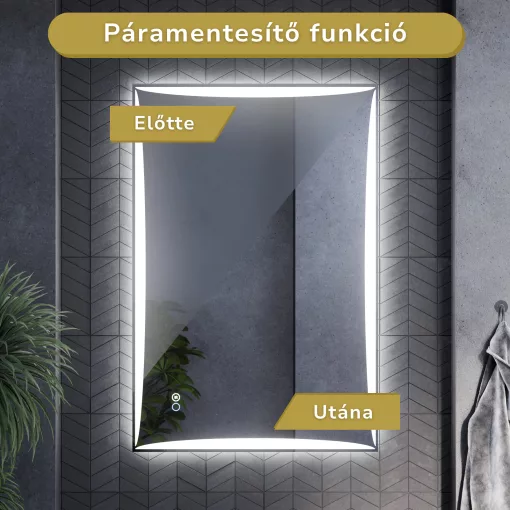 HD Luxor 80x120 cm fali szögletes LED okostükör forgatható, ambient világítással, érintőkapcsolóval és páramentesítő funkcióval