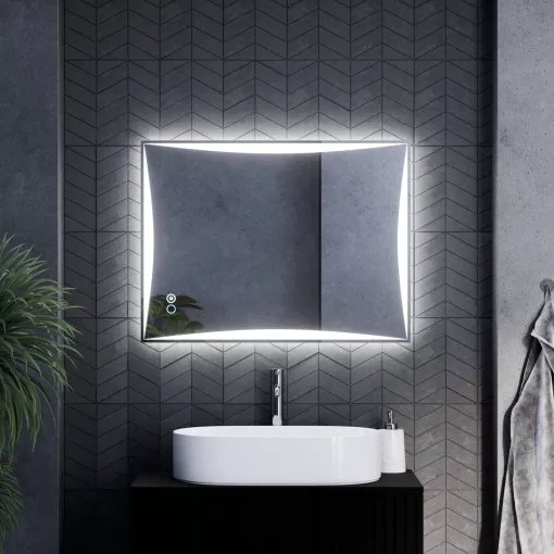 HD Luxor 80x60 cm fali szögletes LED okostükör forgatható, ambient világítással, érintőkapcsolóval és páramentesítő funkcióval